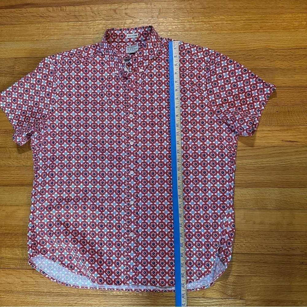 J.CREW Men's Organic Cotton Red Sky-Blue Floral Short-Sleeve Shirt XL (K11)